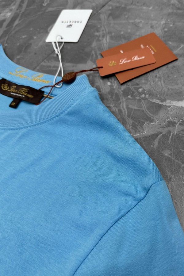 Футболка голубого цвета Loro Piana logo-embroidered