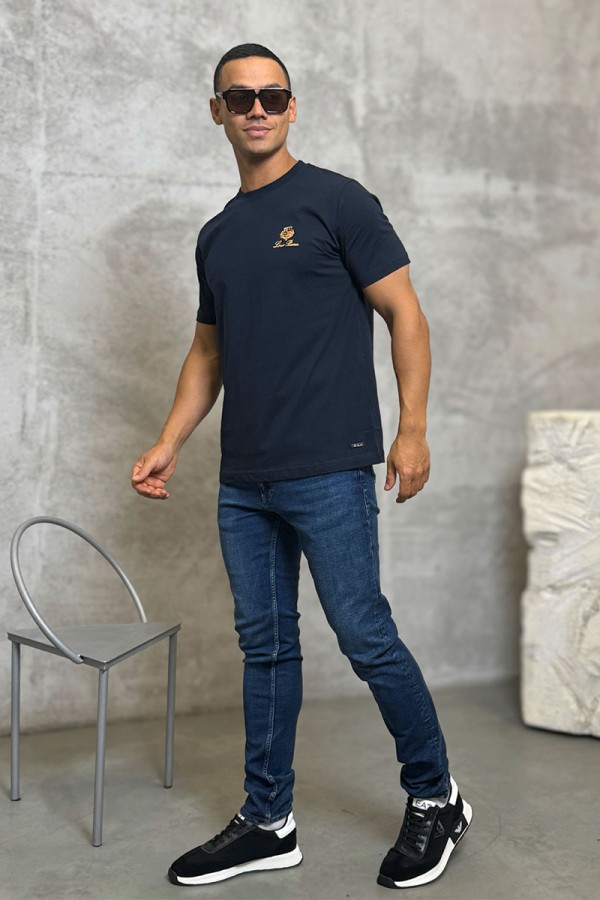 Футболка синего цвета Loro Piana logo-embroidered