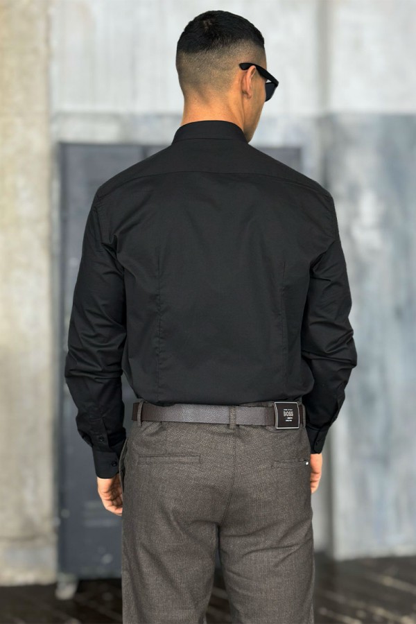 Мужская чёрная рубашка Loro Piana logo-embroidered