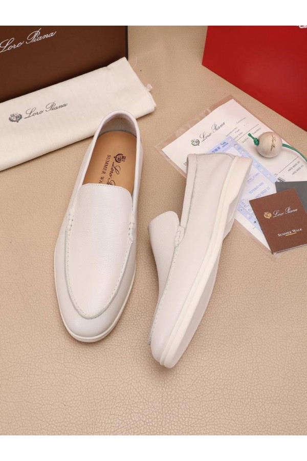 Мужские кожаные лоферы Loro Piana Summer Walk - White