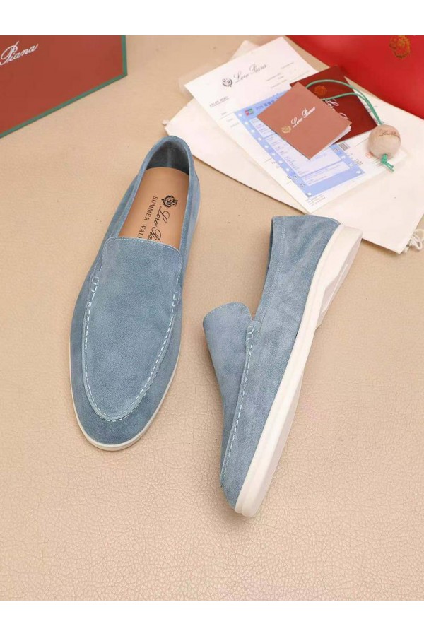 Мужские замшевые лоферы Loro Piana Summer Walk - Blue