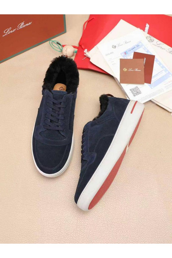 Кроссовки с мехом Loro Piana Newport Walk - Navy