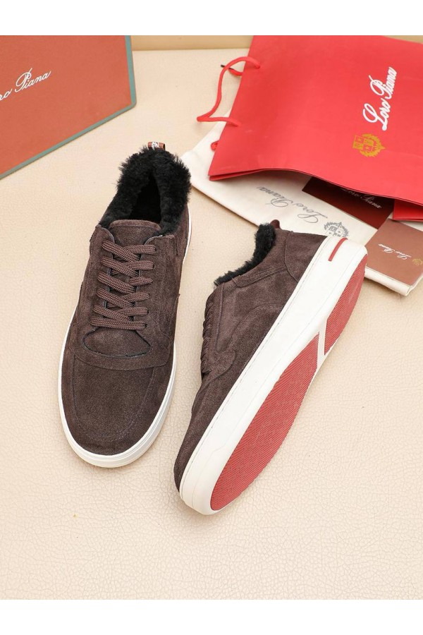 Кроссовки с мехом Loro Piana Newport Walk - Brown