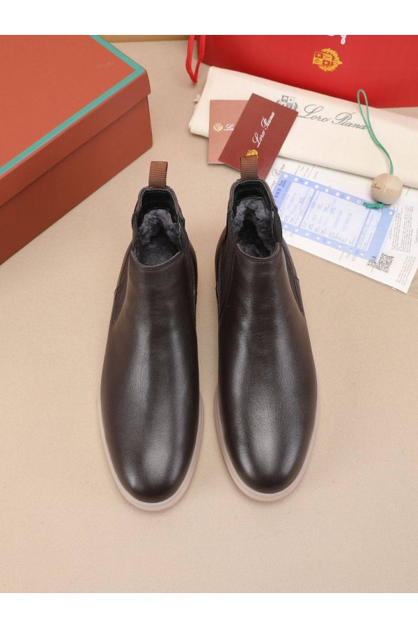 Кожаные ботинки с мехом Loro Piana