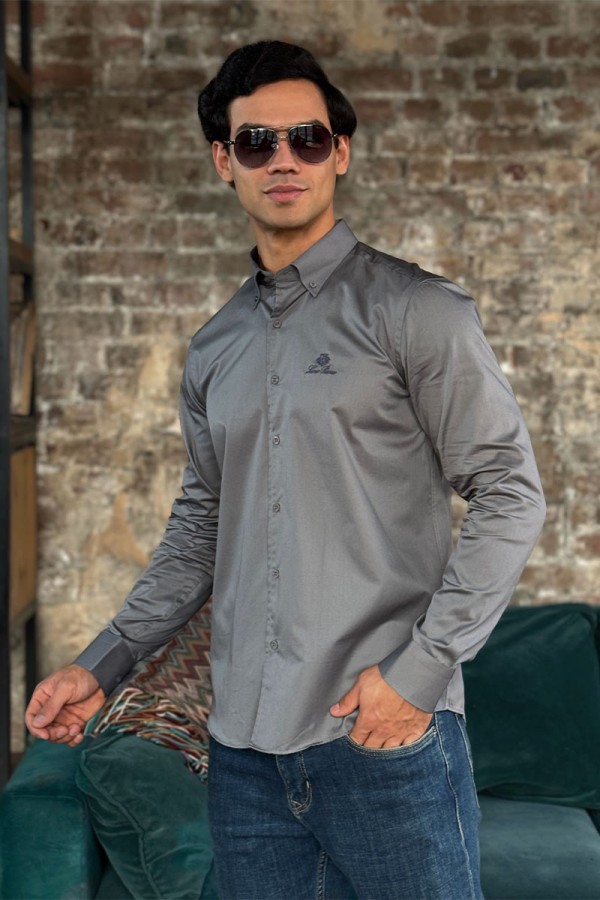 Мужская рубашка Loro Piana logo-embroidered - Grey