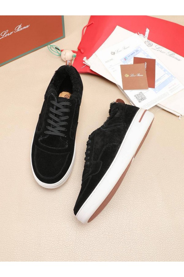 Кроссовки с мехом Loro Piana Newport Walk - Black