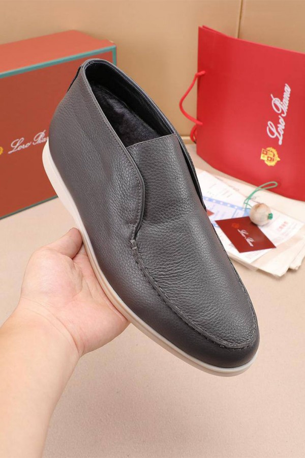 Кожаные лоферы с мехом Loro Piana Open Walk - Grey