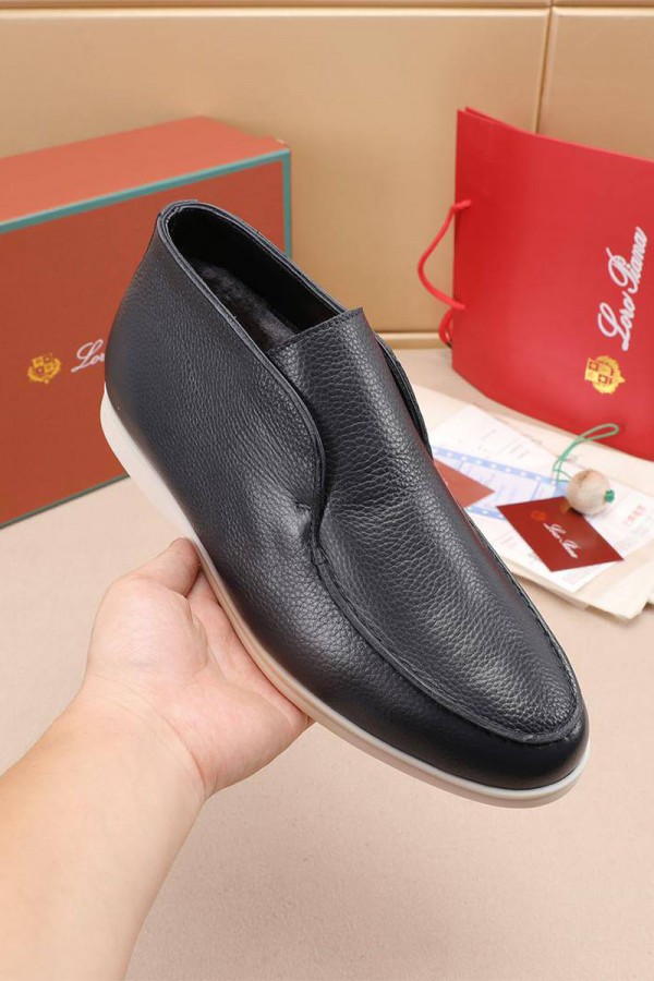 Кожаные лоферы с мехом Loro Piana Open Walk - Navy