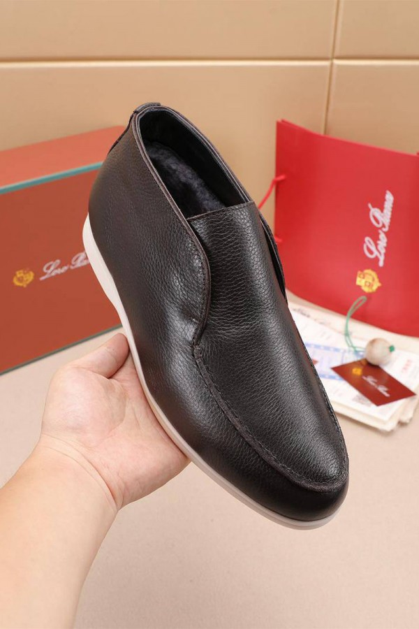 Кожаные лоферы с мехом Loro Piana Open Walk - Brown