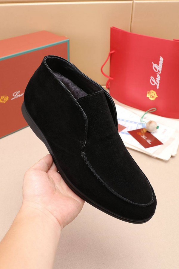 Замшевые лоферы с мехом Loro Piana Open Walk - Black