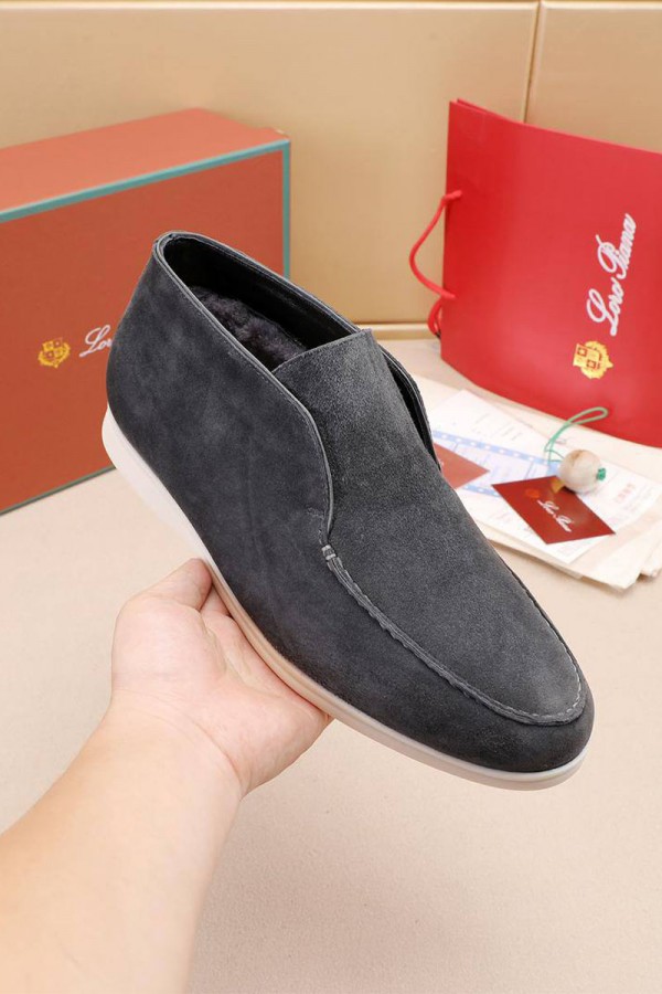 Замшевые лоферы с мехом Loro Piana Open Walk - Grey