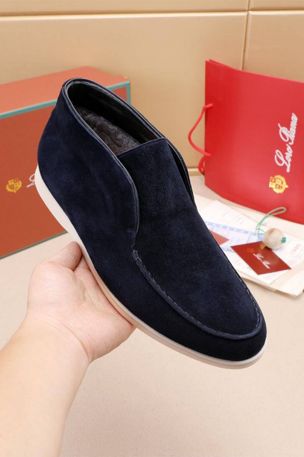 Замшевые лоферы с мехом Loro Piana Open Walk - Navy