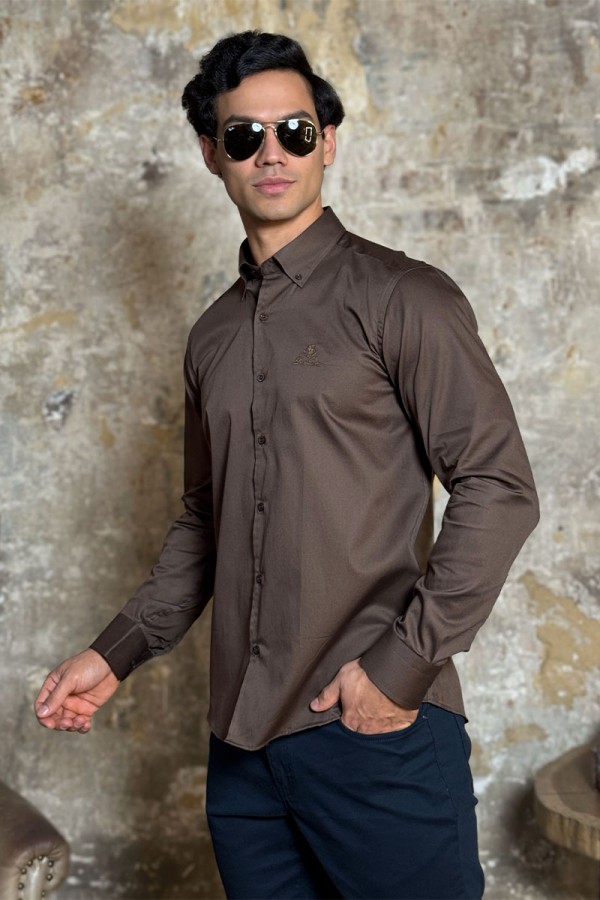 Мужская рубашка Loro Piana logo-embroidered - Brown