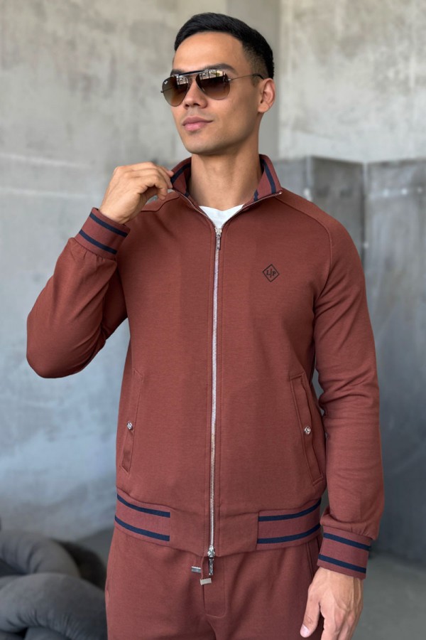 Мужская кофта на молнии Loro Piana monogram - Brown