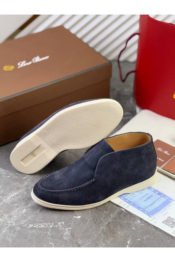 Замшевые лоферы с меховой стелькой Loro Piana Open Walk - Navy