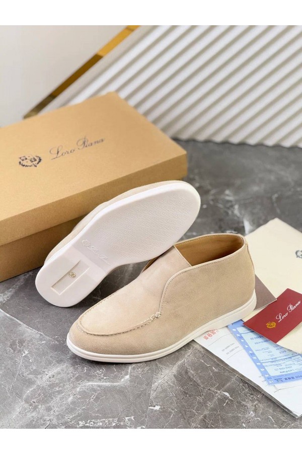 Замшевые лоферы с меховой стелькой Loro Piana Open Walk - Beige