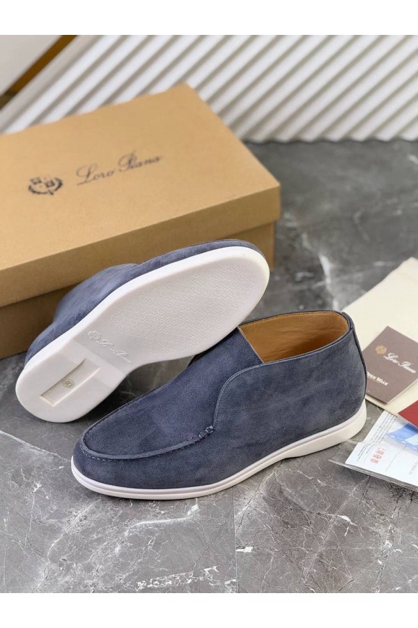 Замшевые лоферы с меховой стелькой Loro Piana Open Walk - Blue