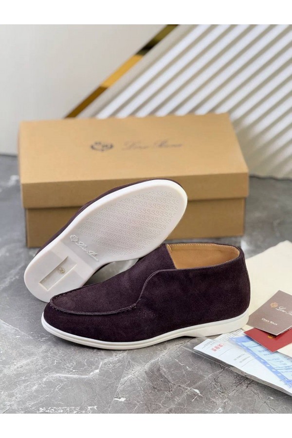 Замшевые лоферы с меховой стелькой Loro Piana Open Walk - Brown