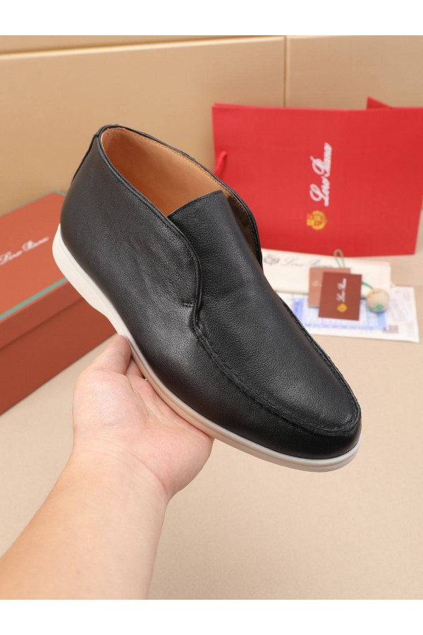 Кожаные лоферы с меховой стелькой Loro Piana Open Walk - Black