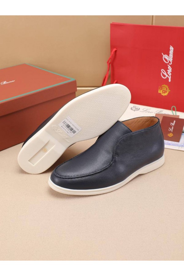 Кожаные лоферы с меховой стелькой Loro Piana Open Walk - Navy