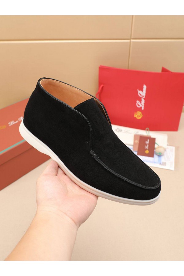 Замшевые лоферы с меховой стелькой Loro Piana Open Walk - Black