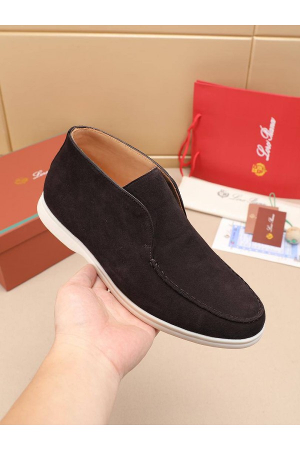 Замшевые лоферы с меховой стелькой Loro Piana Open Walk - Brown