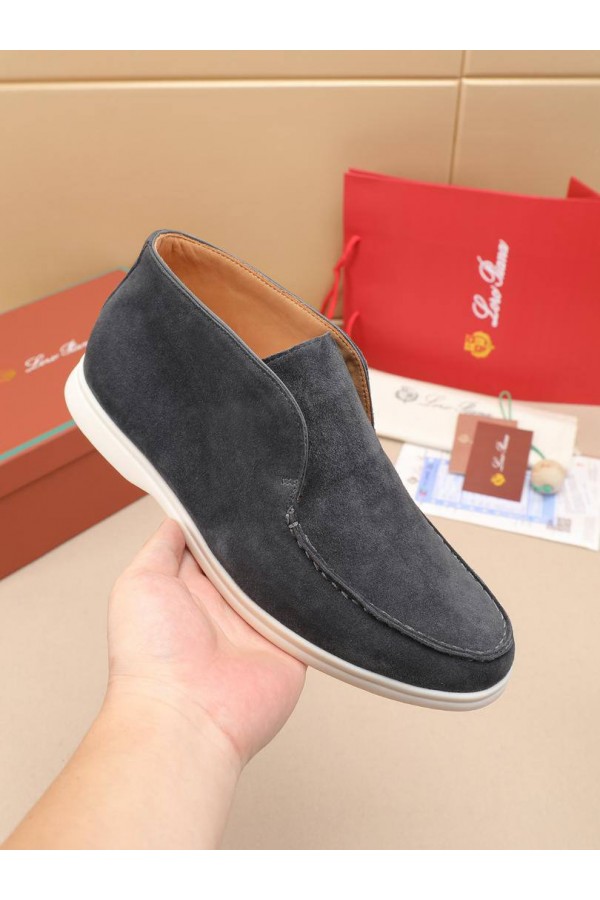 Замшевые лоферы с меховой стелькой Loro Piana Open Walk - Dark Grey