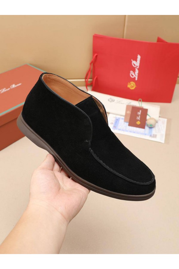 Замшевые лоферы с меховой стелькой Loro Piana Open Walk - Black