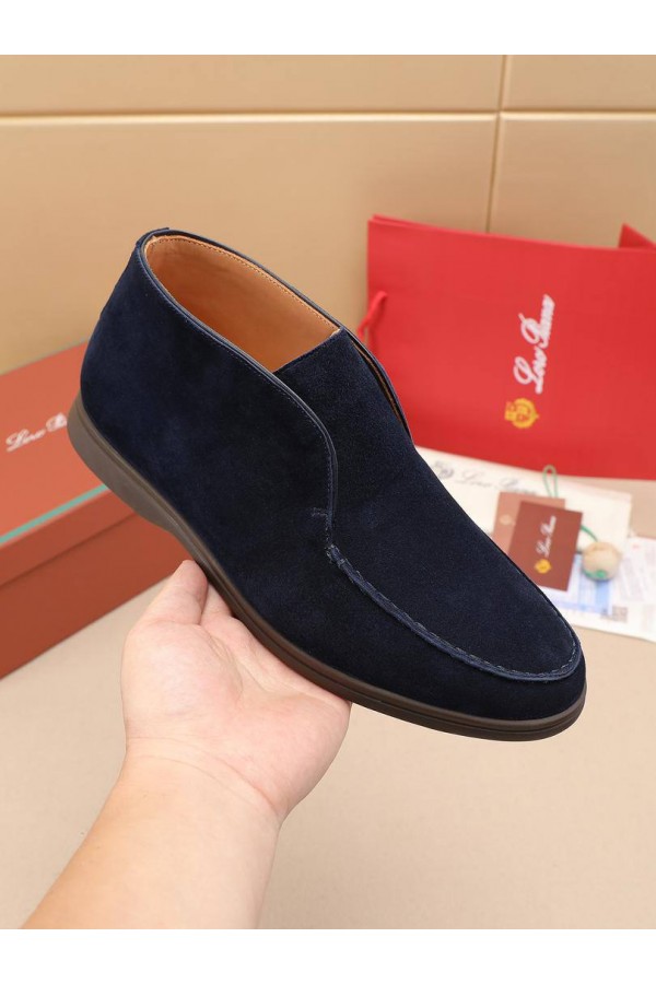 Замшевые лоферы с меховой стелькой Loro Piana Open Walk - Navy