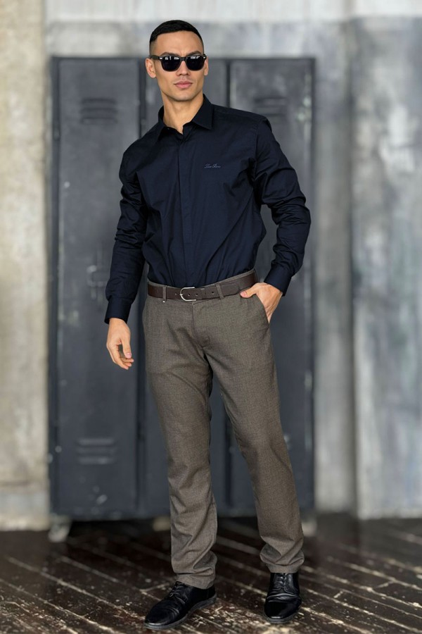 Мужская тёмно-синяя рубашка Loro Piana logo-embroidered