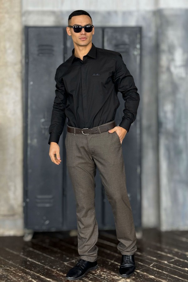 Мужская чёрная рубашка Loro Piana logo-embroidered