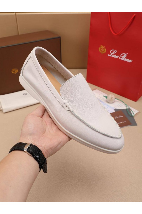 Мужские кожаные лоферы Loro Piana Summer Walk - White