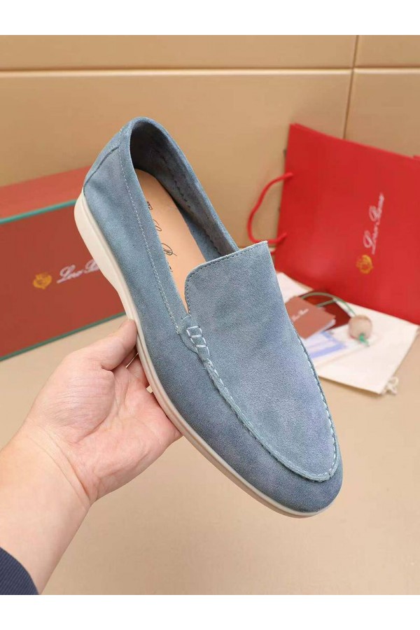 Мужские замшевые лоферы Loro Piana Summer Walk - Blue