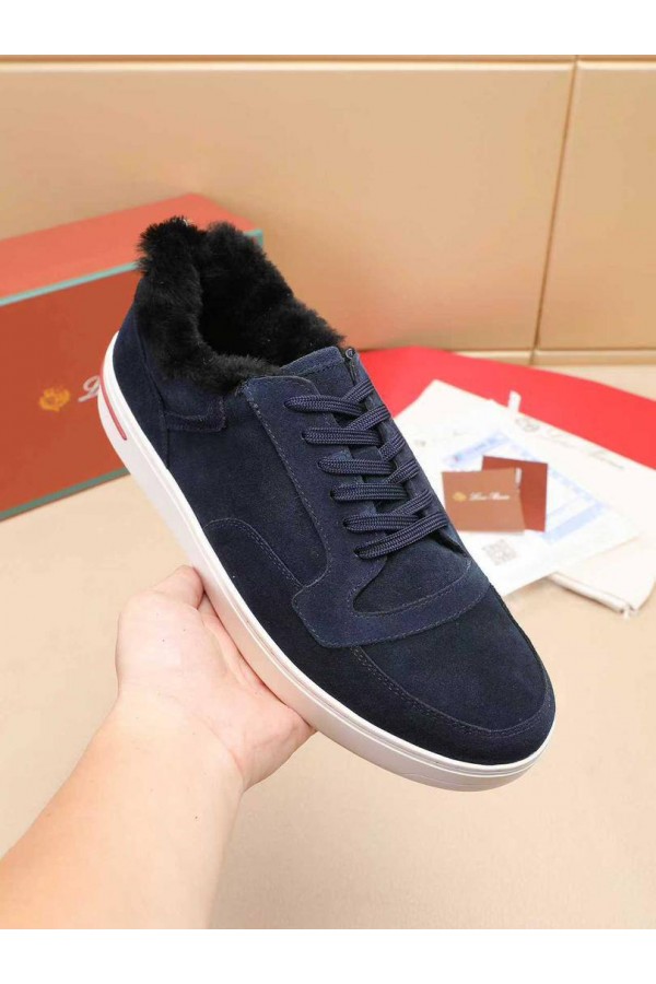 Кроссовки с мехом Loro Piana Newport Walk - Navy