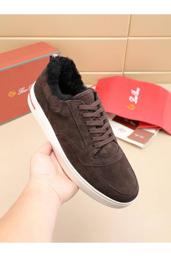 Кроссовки с мехом Loro Piana Newport Walk - Brown