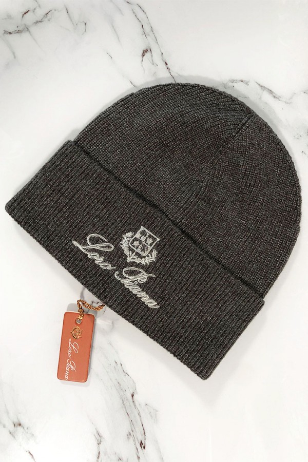 Мужская тёмно-серая шапка Loro Piana logo-embroidered