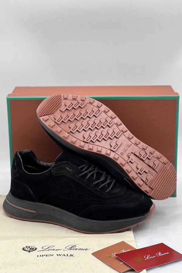 Замшевые кроссовки Loro Piana чёрного цвета