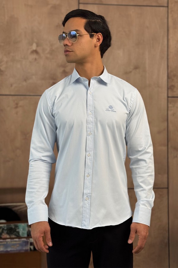 Мужская голубая рубашка Loro Piana logo-embroidered