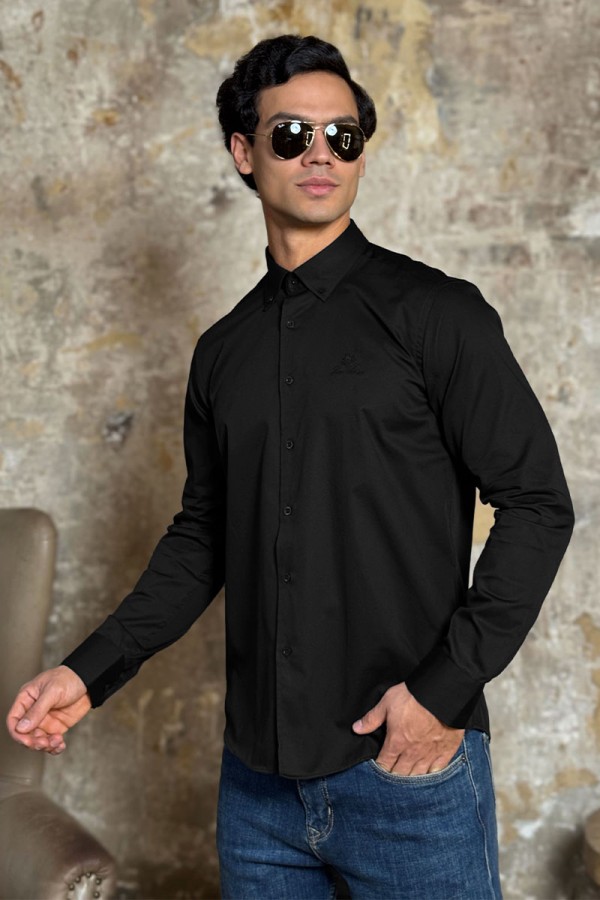 Мужская рубашка Loro Piana logo-embroidered - Black