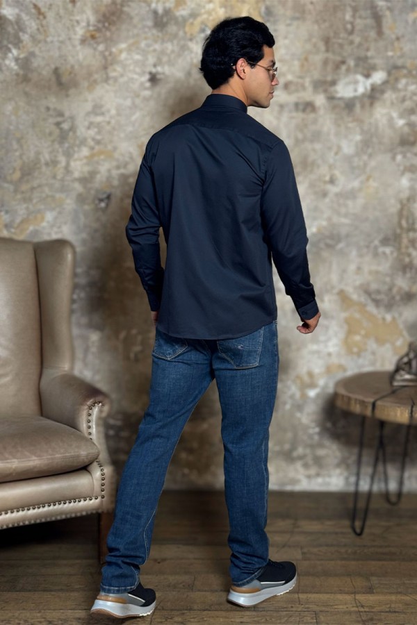 Мужская рубашка Loro Piana logo-embroidered - Navy
