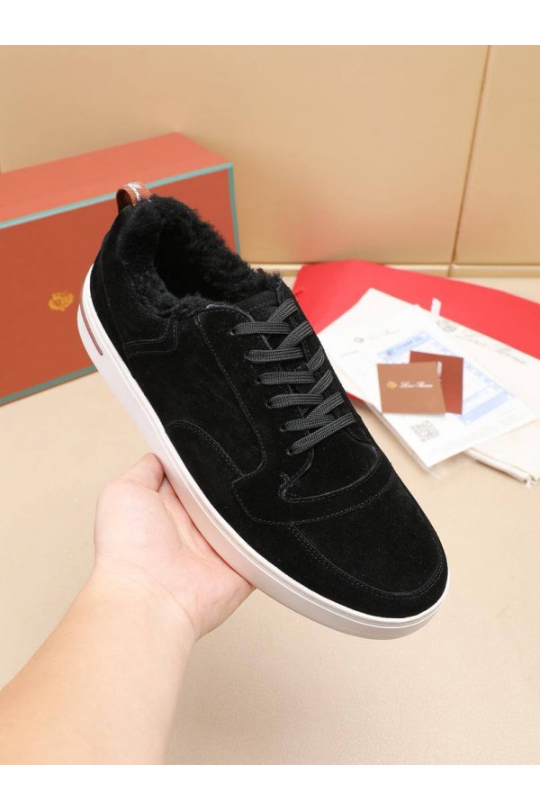 Кроссовки с мехом Loro Piana Newport Walk - Black