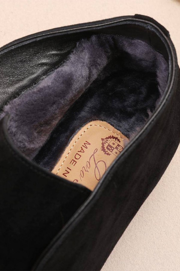 Замшевые лоферы с мехом Loro Piana Open Walk - Black