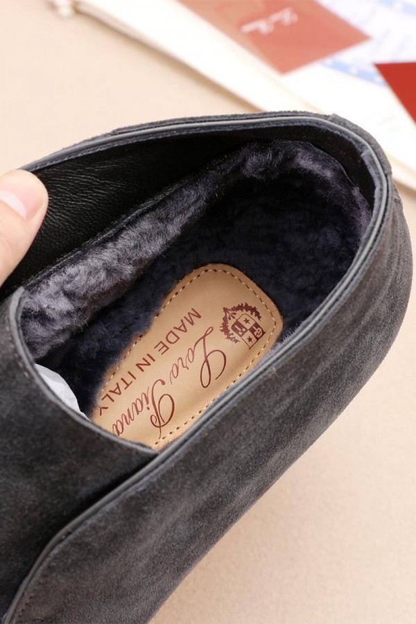 Замшевые лоферы с мехом Loro Piana Open Walk - Grey