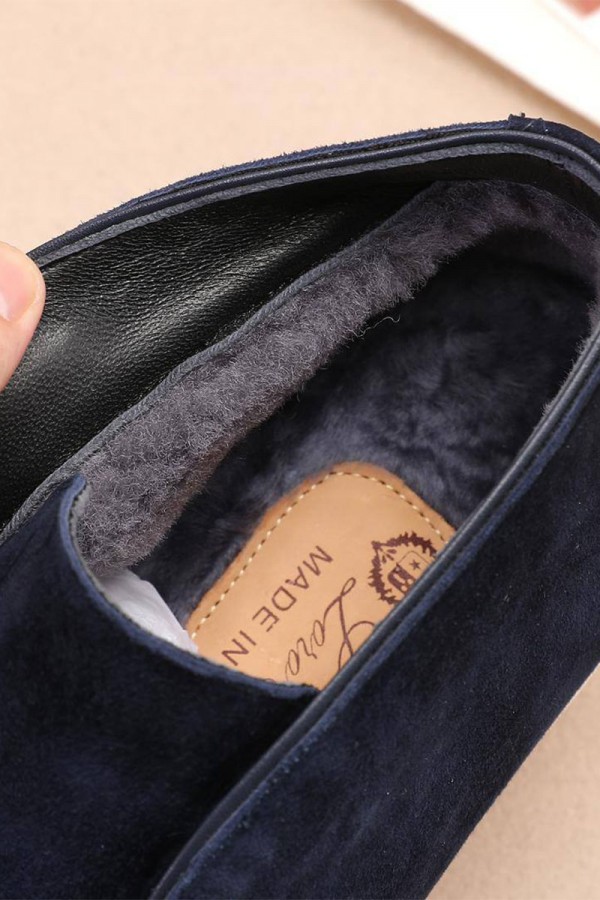 Замшевые лоферы с мехом Loro Piana Open Walk - Navy