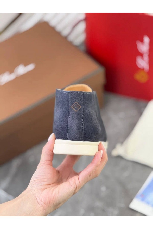 Замшевые лоферы с меховой стелькой Loro Piana Open Walk - Navy