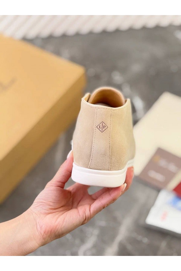 Замшевые лоферы с меховой стелькой Loro Piana Open Walk - Beige