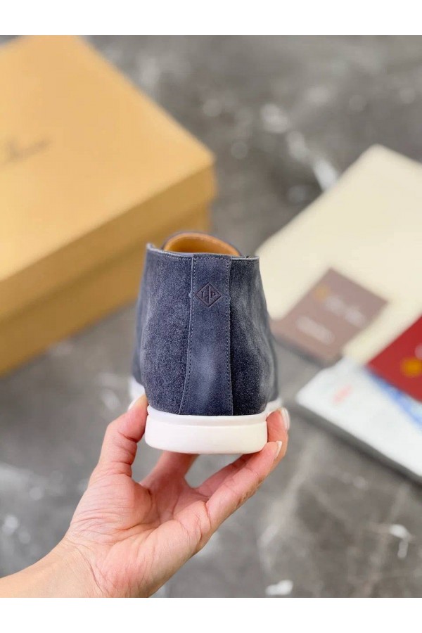 Замшевые лоферы с меховой стелькой Loro Piana Open Walk - Blue