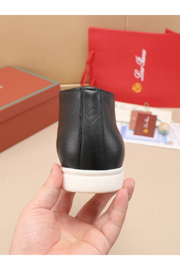 Кожаные лоферы с меховой стелькой Loro Piana Open Walk - Black