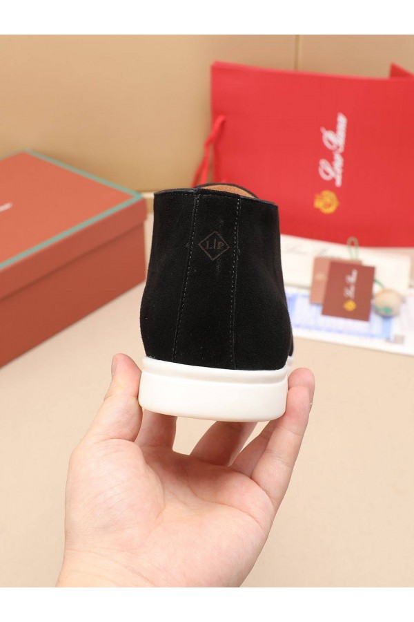 Замшевые лоферы с меховой стелькой Loro Piana Open Walk - Black