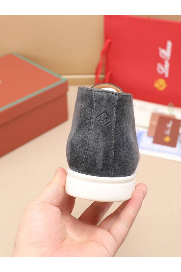 Замшевые лоферы с меховой стелькой Loro Piana Open Walk - Dark Grey